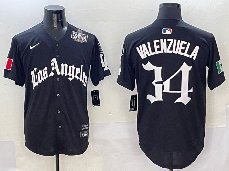 Men Los Angeles Dodgers #34 Valenzuela Black Five generations Joint Name 2025 Nike MLB Jersey style 7->los angeles dodgers->MLB Jersey